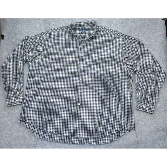 Vintage Ralph Lauren Casual BIG‎ SHIRT Mens XL Blue White plaid Button Up - Picture 1 of 16